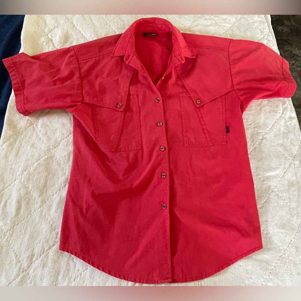Vtg USA Rocky Mountain Clothing Mens Button Down Western Red Shirt Medium
